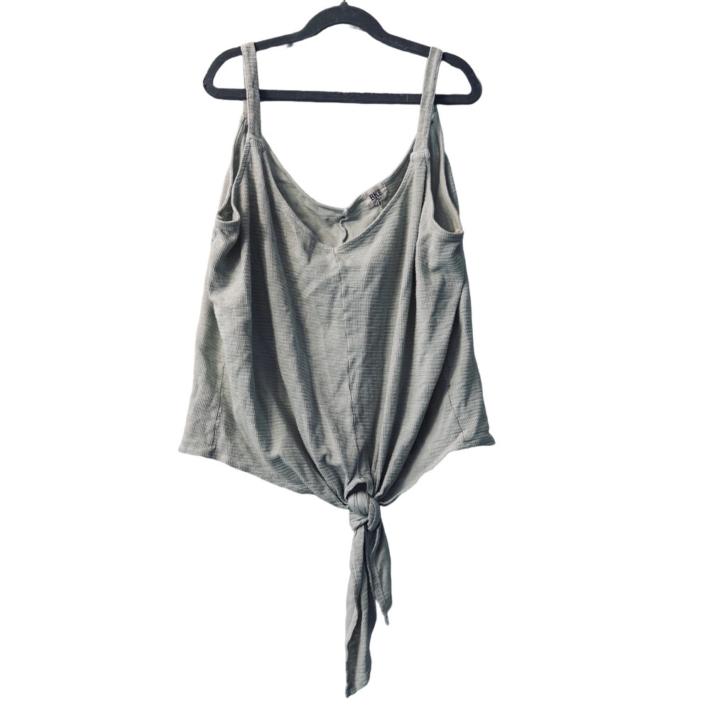 BKE Boutique Sage Green Waffle Knit Tie Front Tank Top 100% Cotton Size L Boho